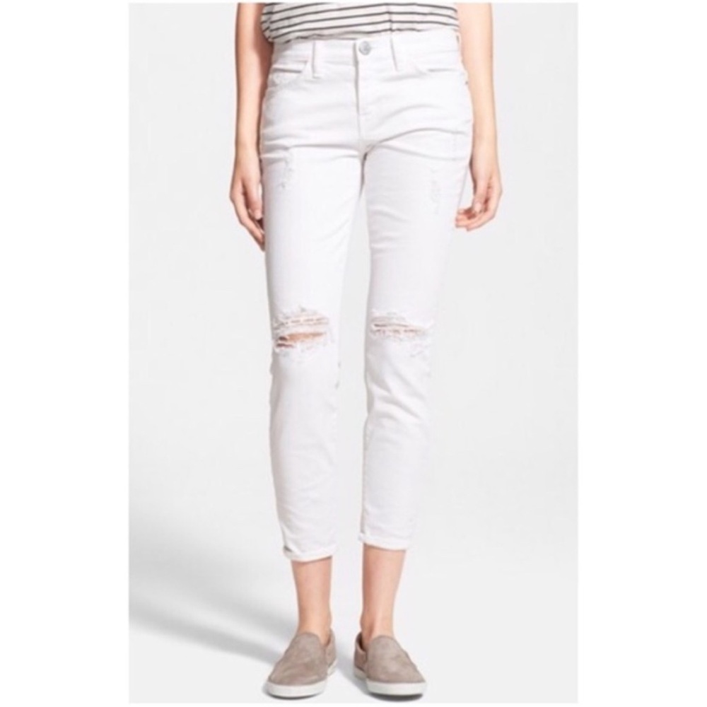 Current/Elliott The Stiletto White Distressed Skinny Ankle Jeans
